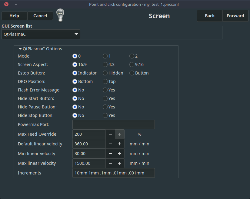 qtplasmac pncconf screen