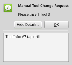 QtVCP tool_dialog - Manual Tool Change Dialog