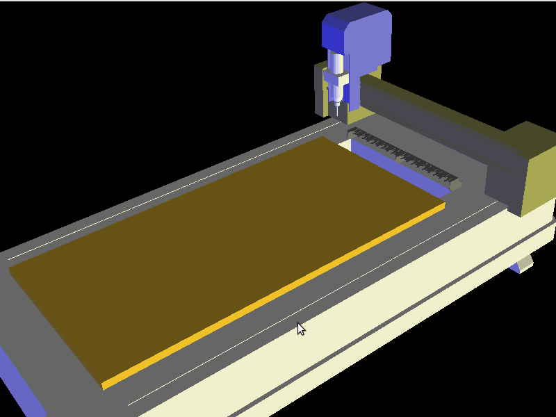 QtVCP vismach_router_atc - 3-Axis Gantry Bed Mill 3D View Panel