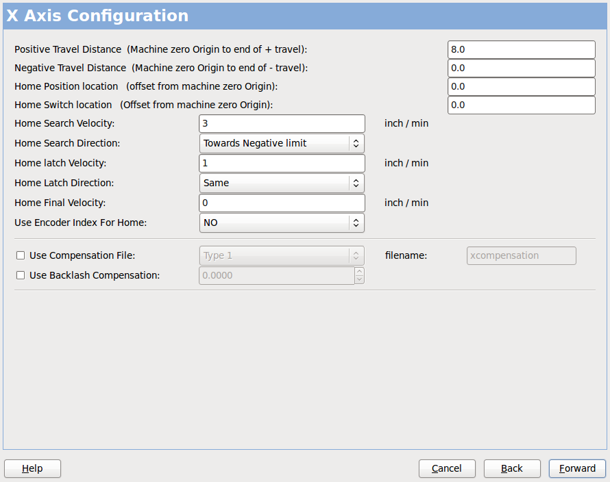 Configuración del eje