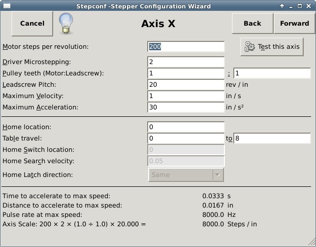 Axis X Configuration Page
